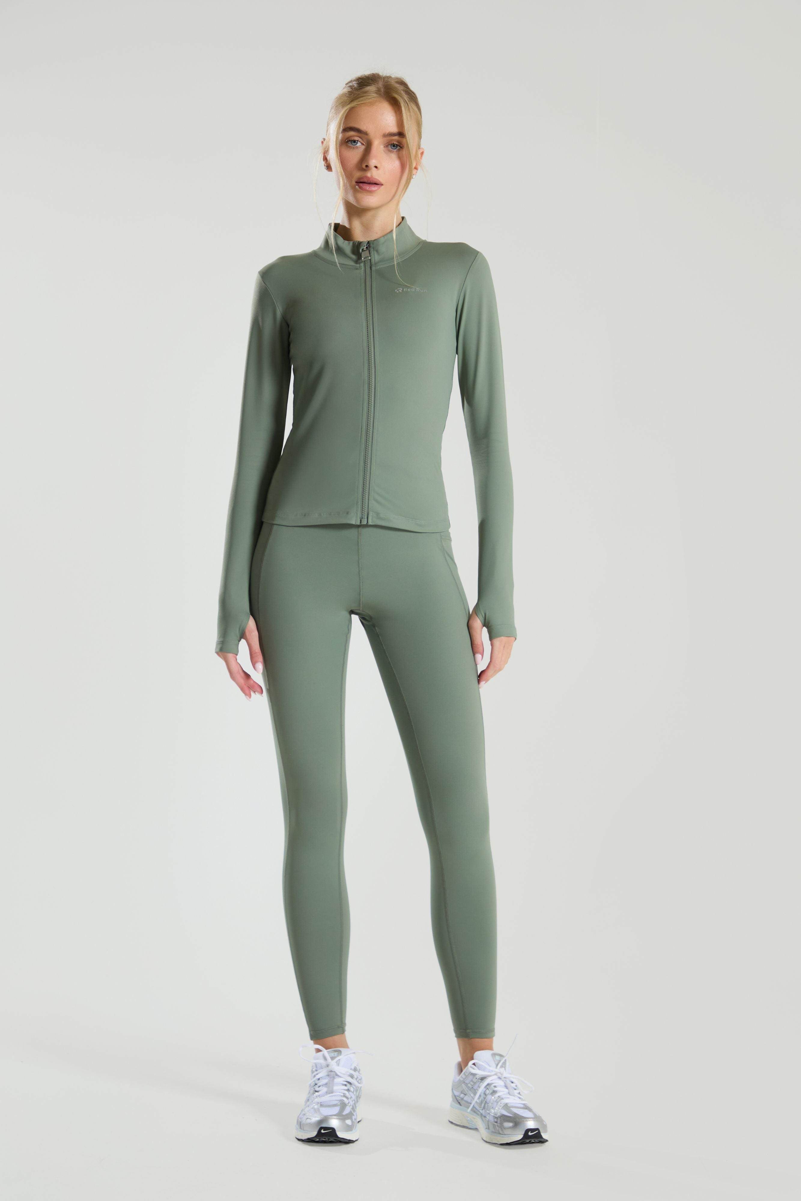 Active Technical Full Zip Top - Olive Green