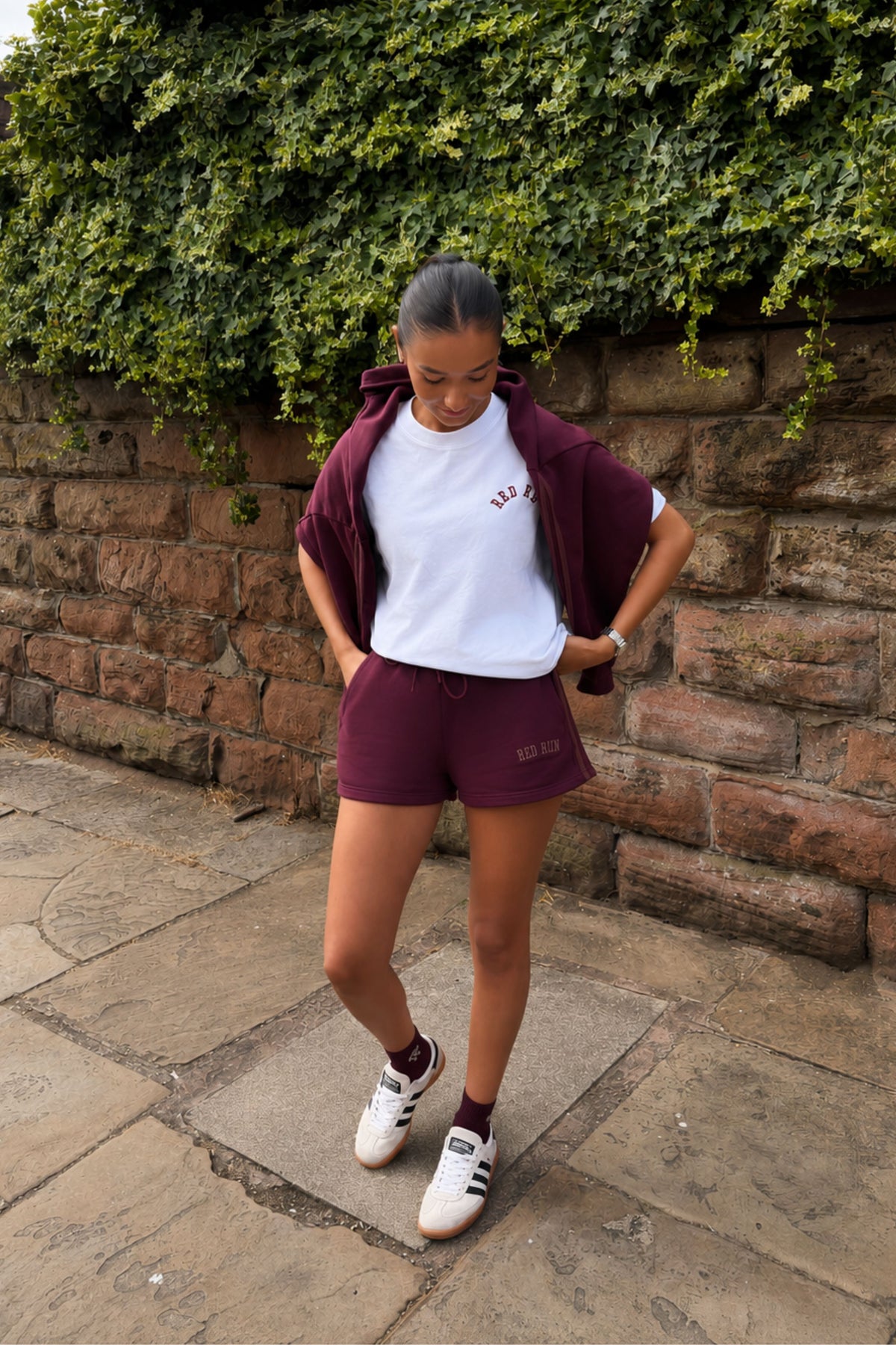Active Striped Sweater Short - Burgundy