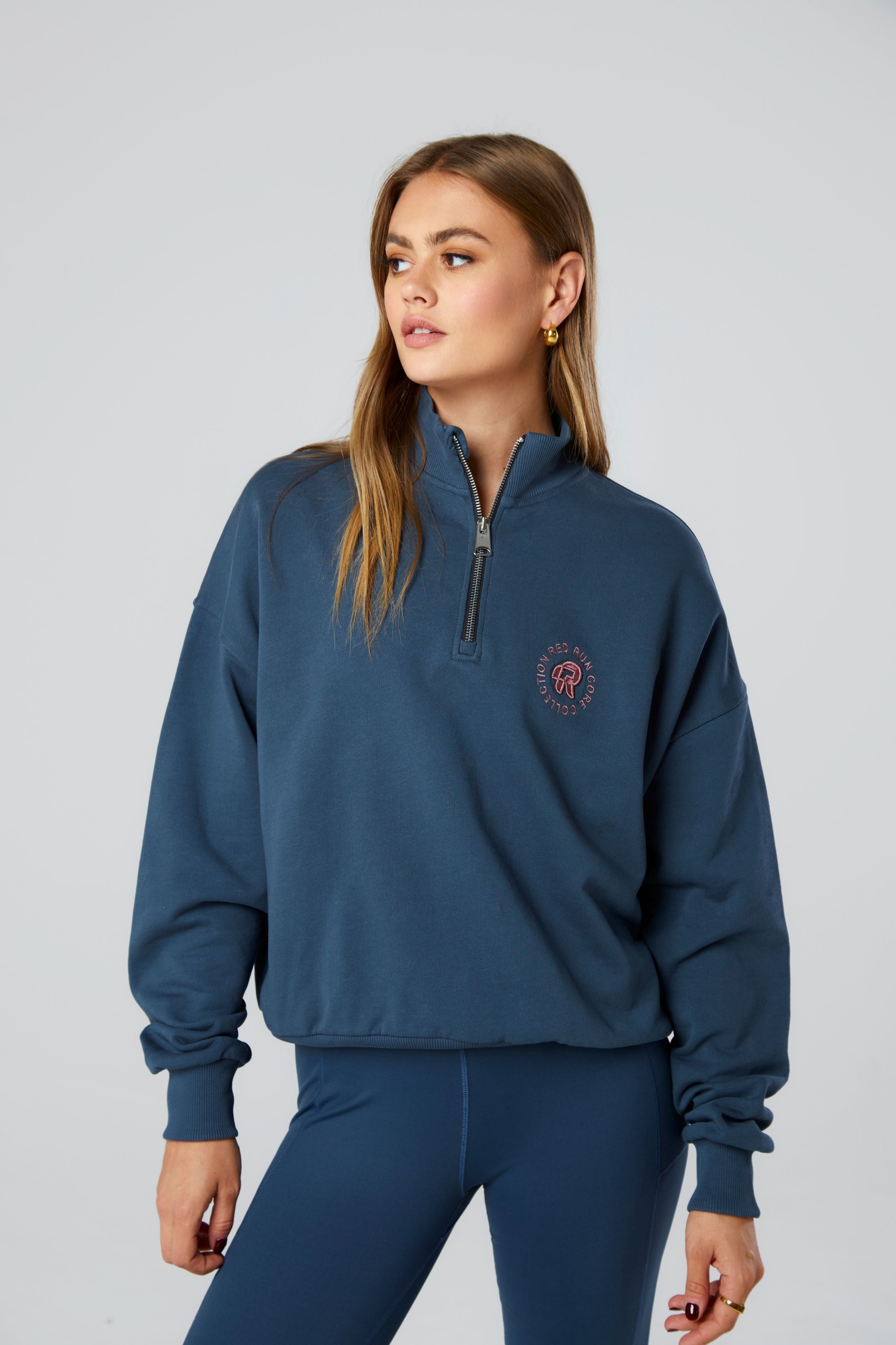 1/4 Zip Cotton Sweat Top - Core Midnight