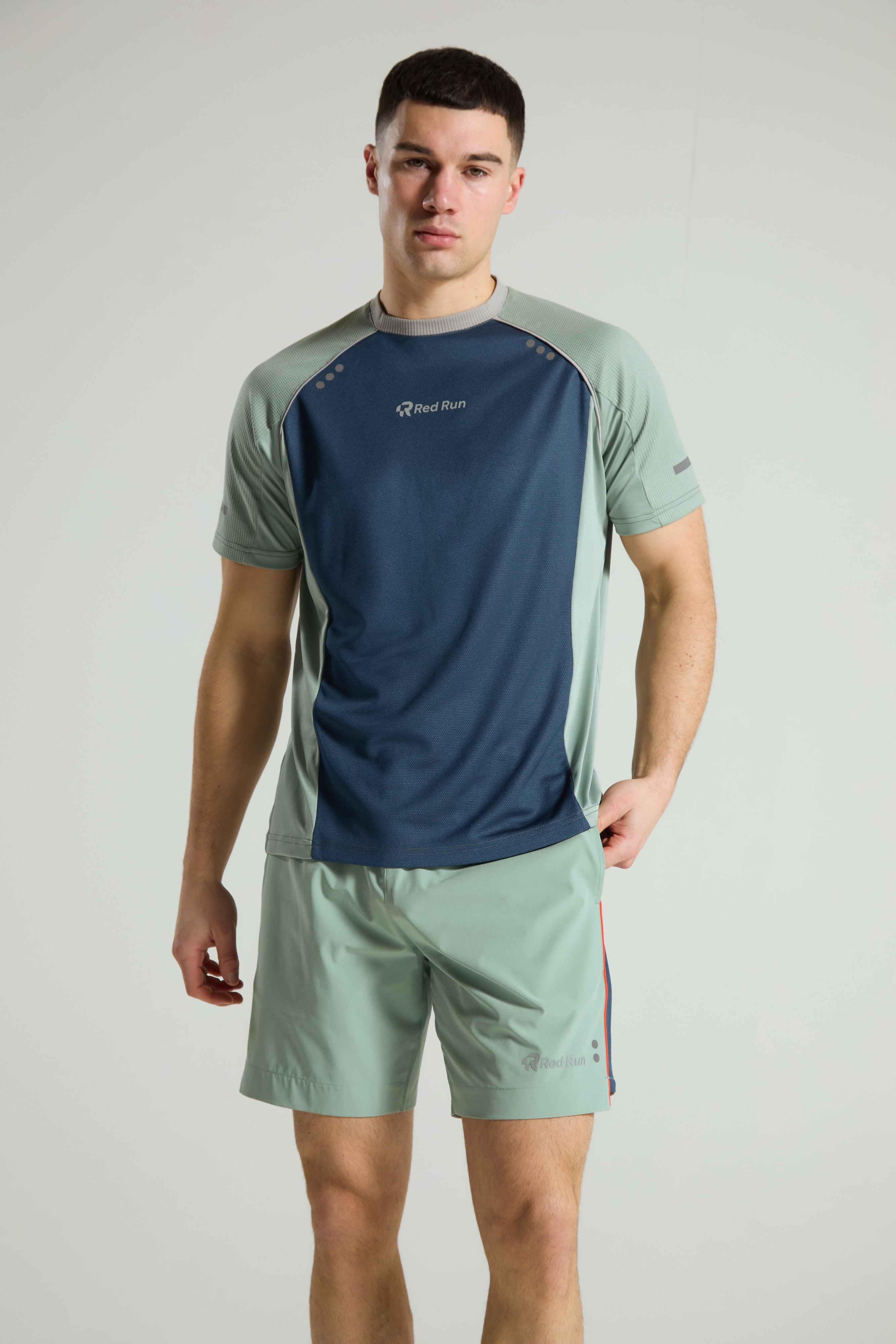 Men's Panelled Sports Short: Range 2 - Aqua Edge - Green