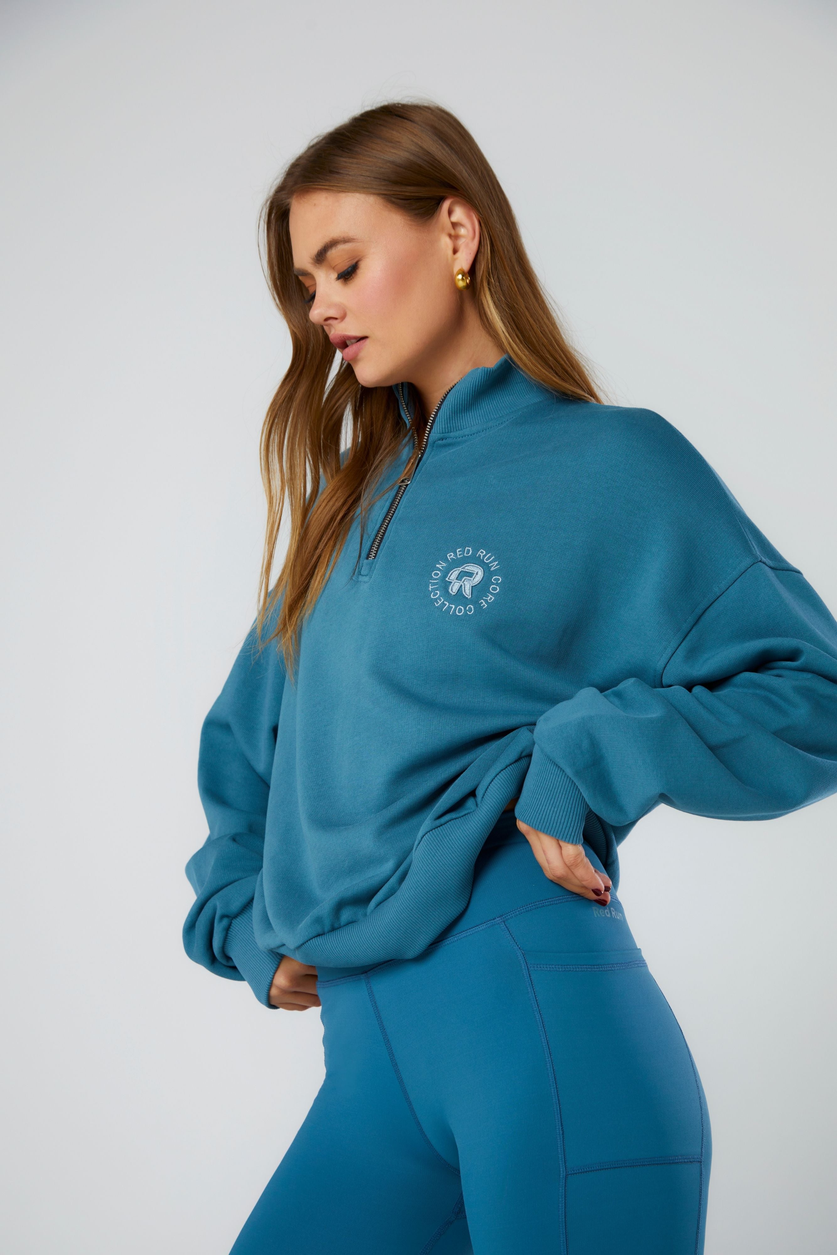 1/4 Zip Cotton Sweat Top - Core Stormy Sea