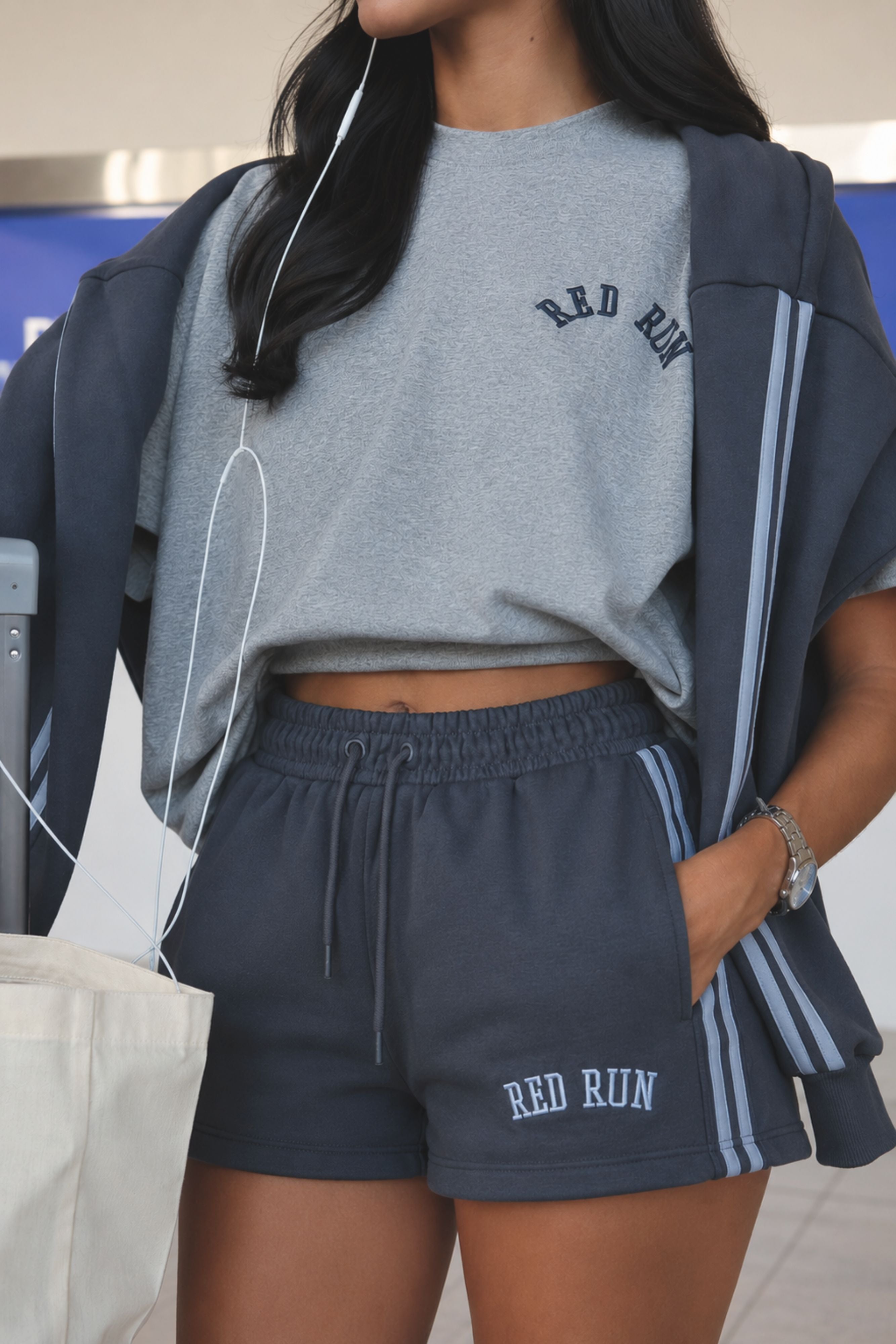 Active Striped Sweater Short - Slate Grey