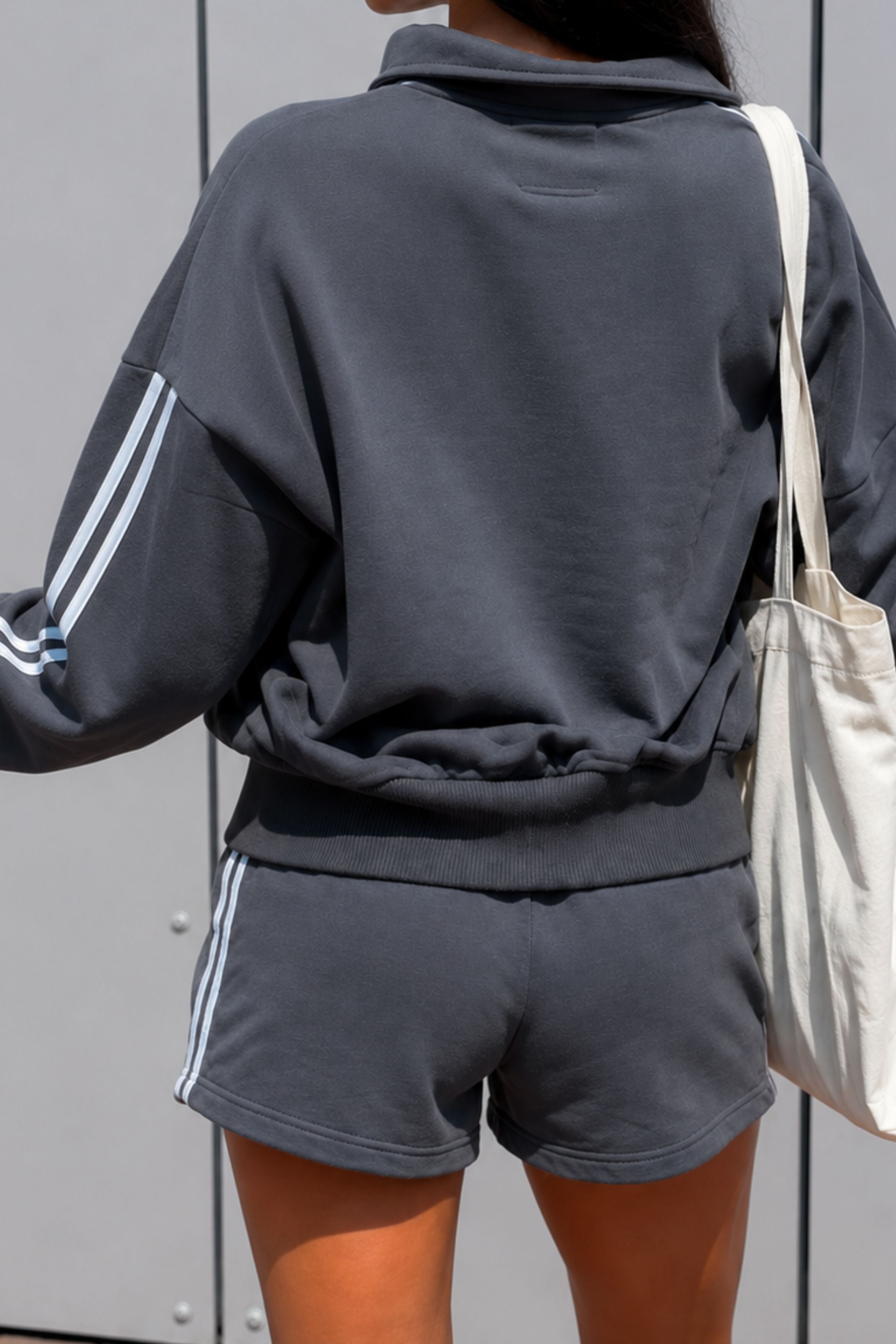 Active Striped Sweater Short - Slate Grey