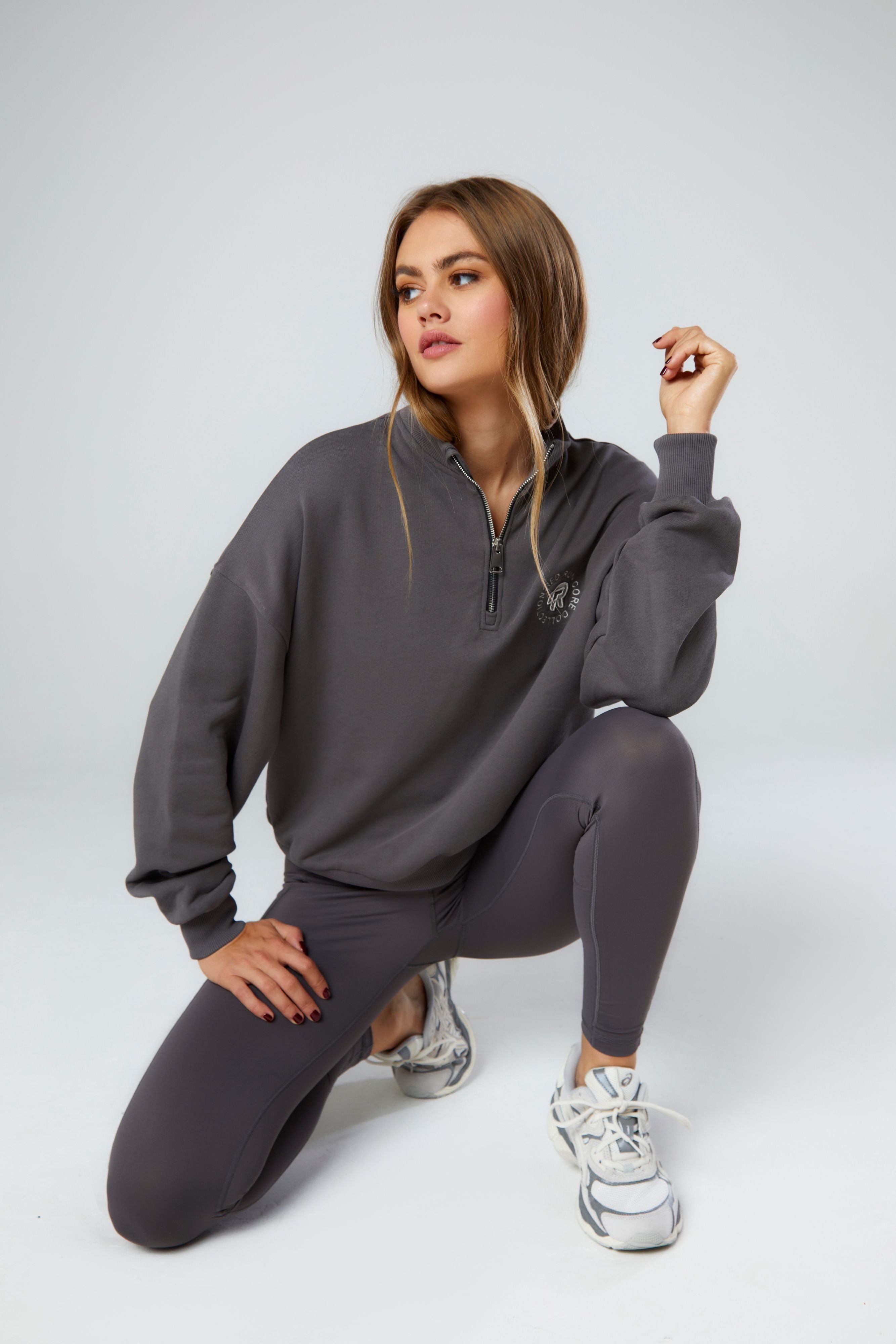 1/4 Zip Cotton Sweat Top - Core Sand Storm