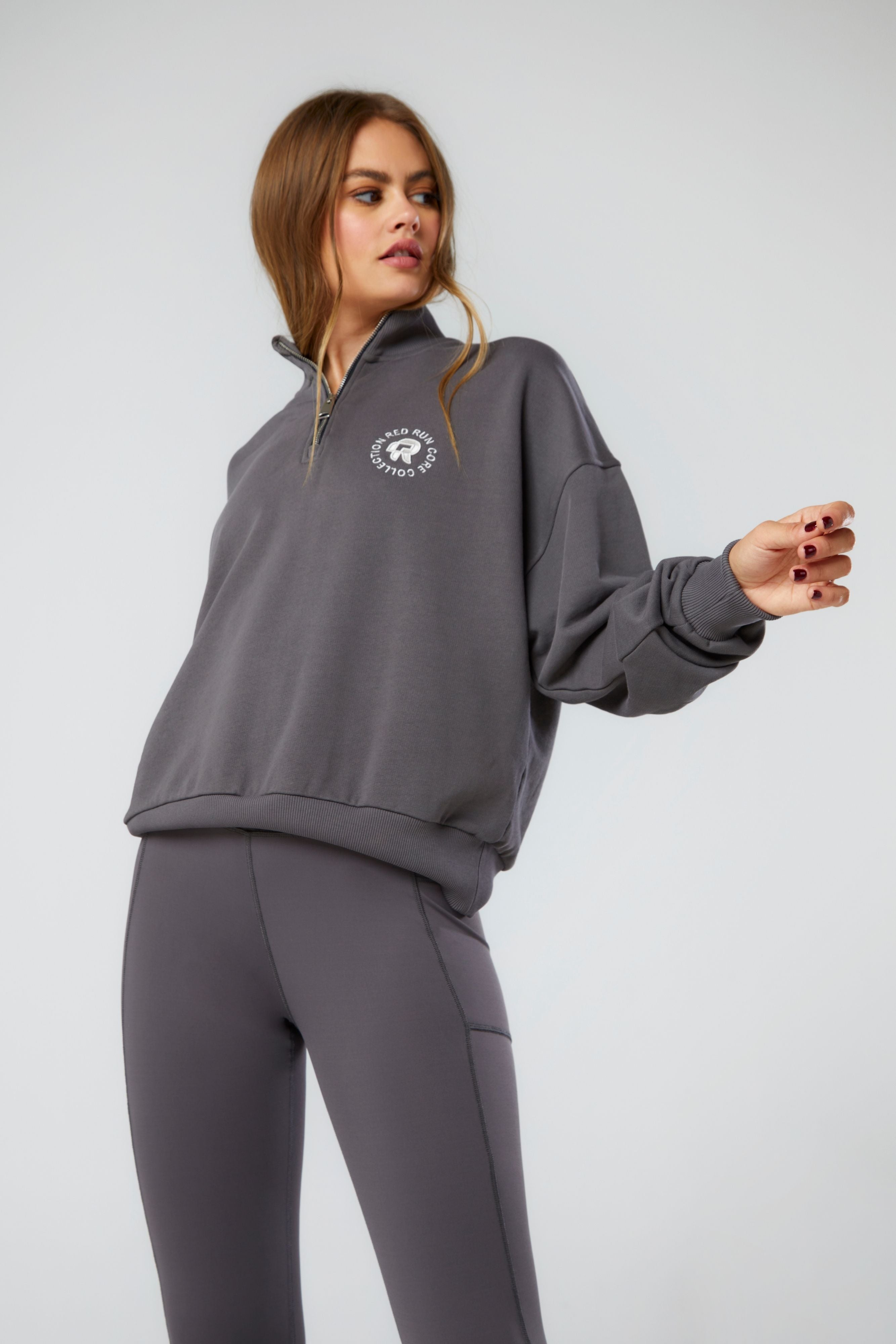 1/4 Zip Cotton Sweat Top - Core Sand Storm