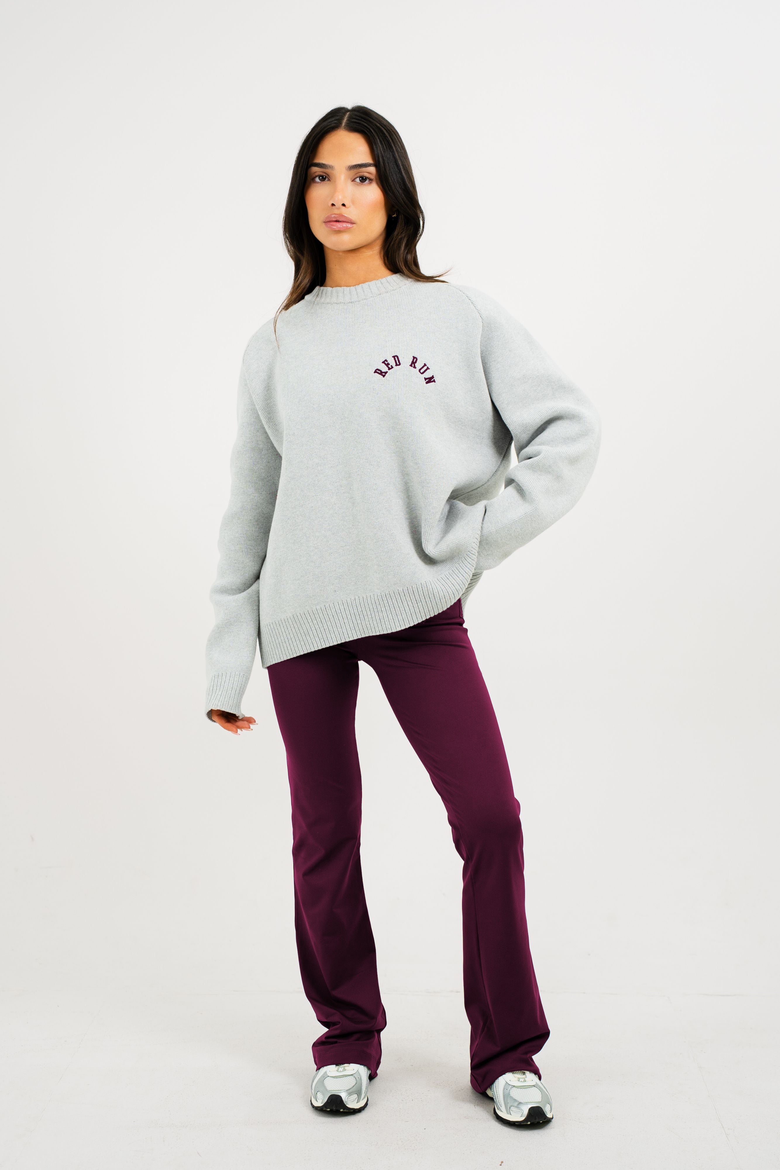 Knit Sweater - Grey Melange/Burgundy