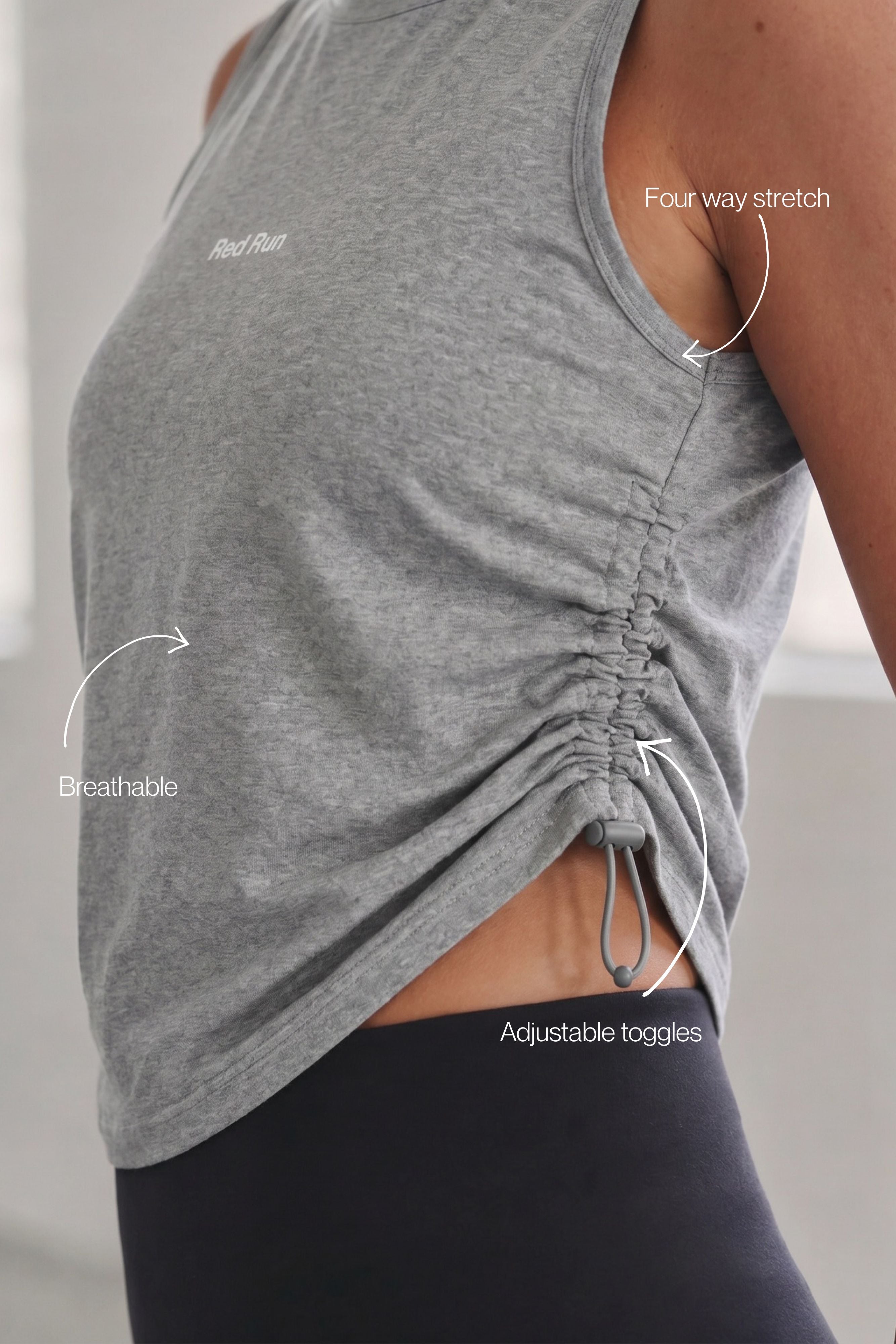 Active Mesh Ruched Tank Top - Grey Marl