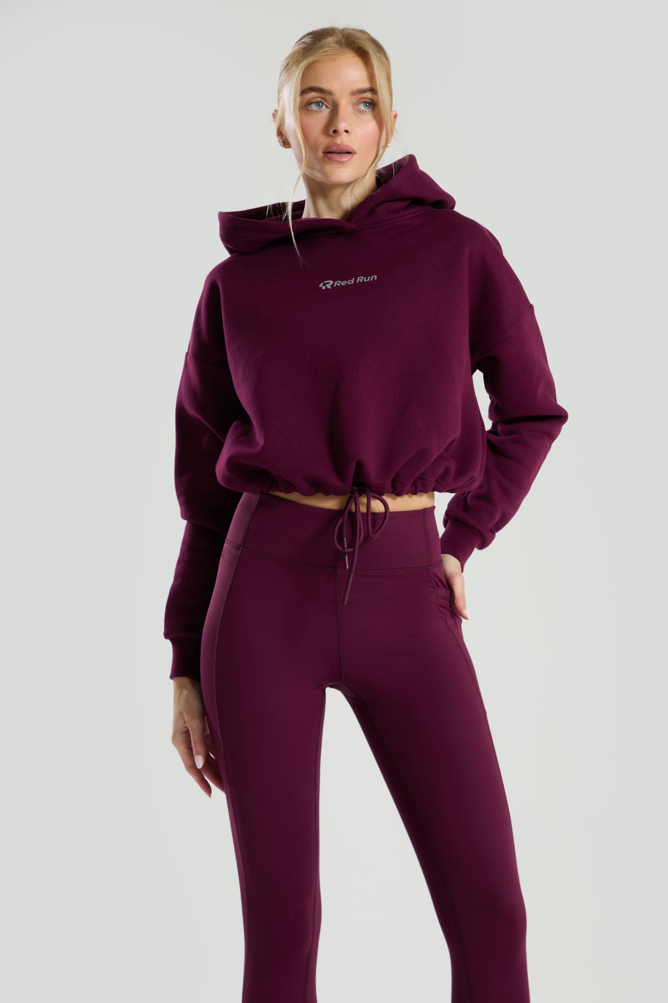 Active Cropped Hoodie - Burgundy