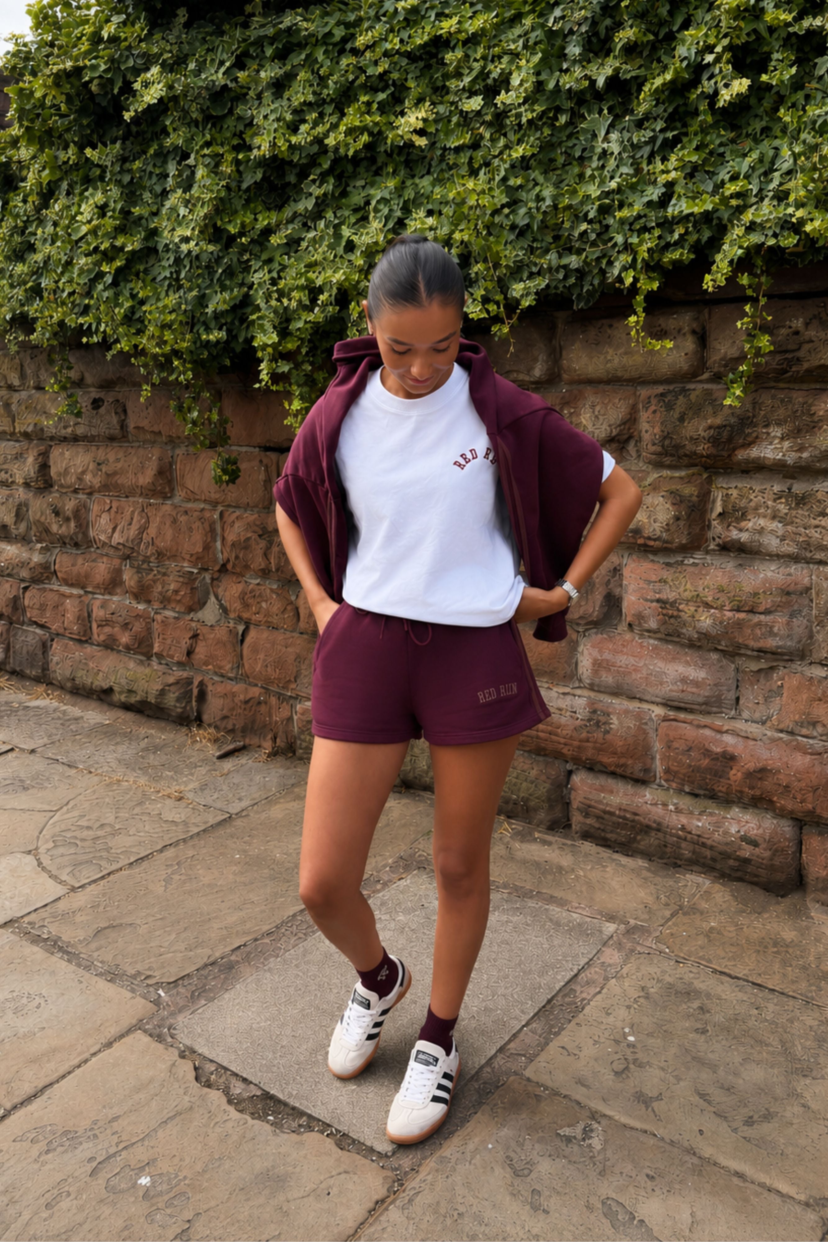 Active Striped Sweater Short - Burgundy