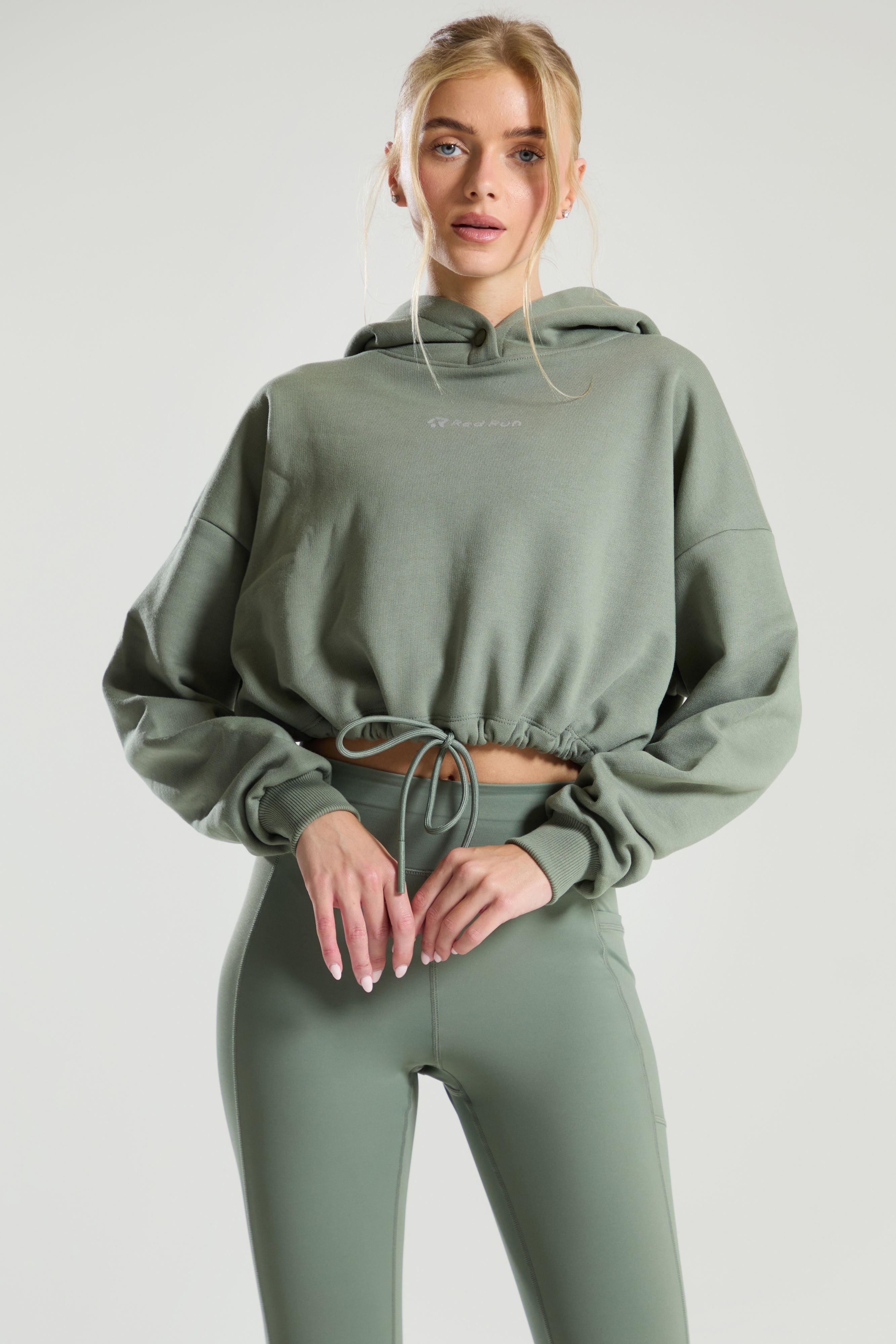 Active Cropped Hoodie - Olive Green
