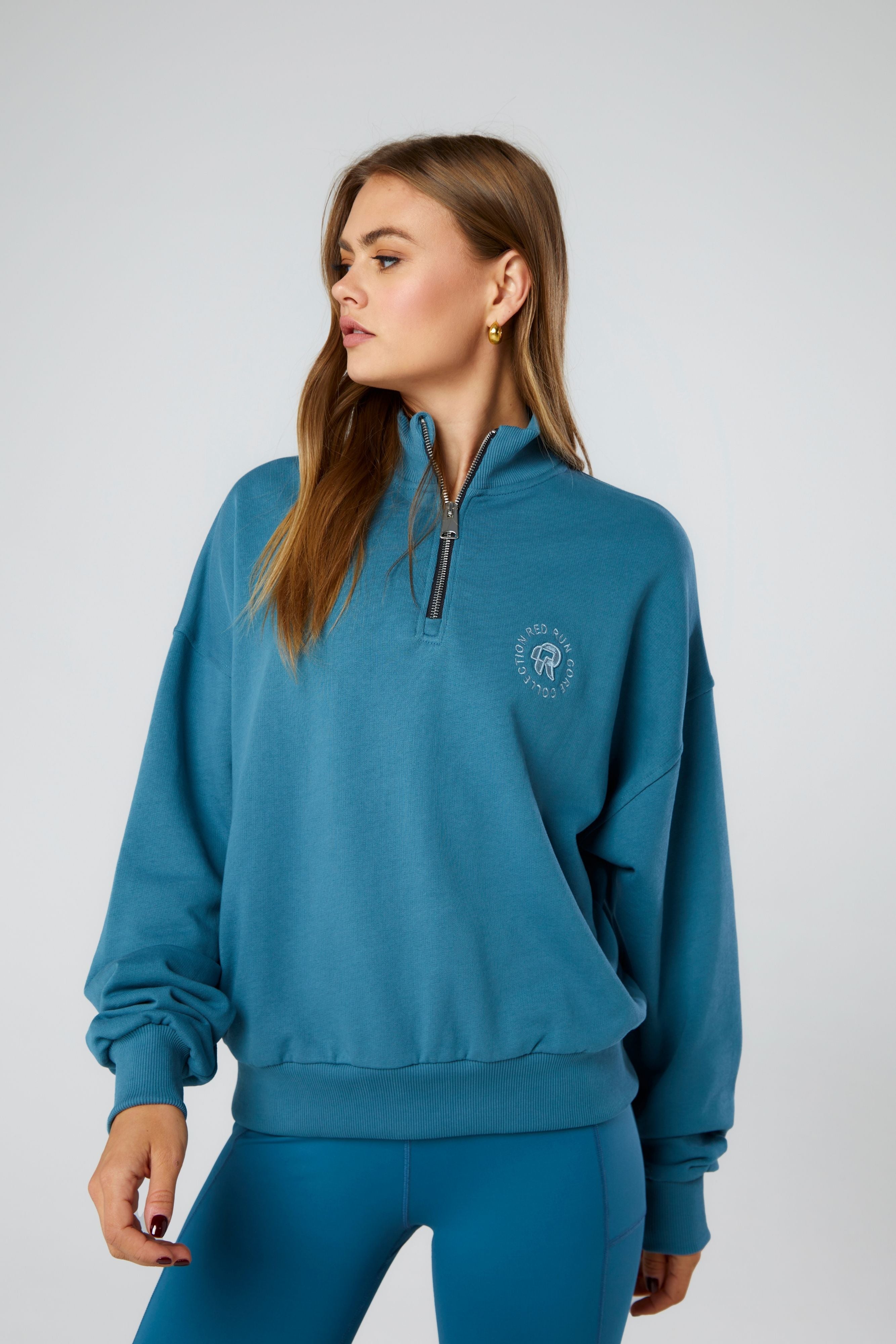 1/4 Zip Cotton Sweat Top - Core Stormy Sea