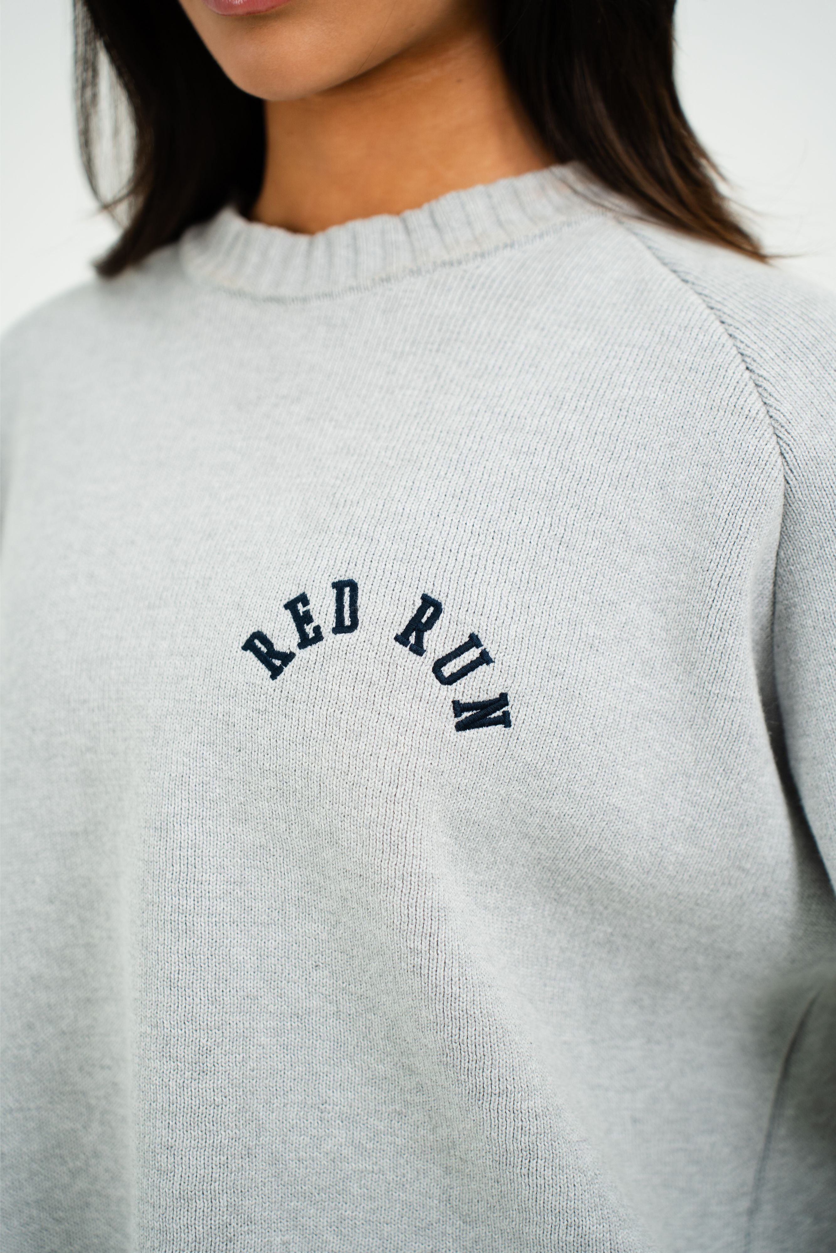 Oversized Knit Crew Neck Sweater - Grey Melange/Slate Grey