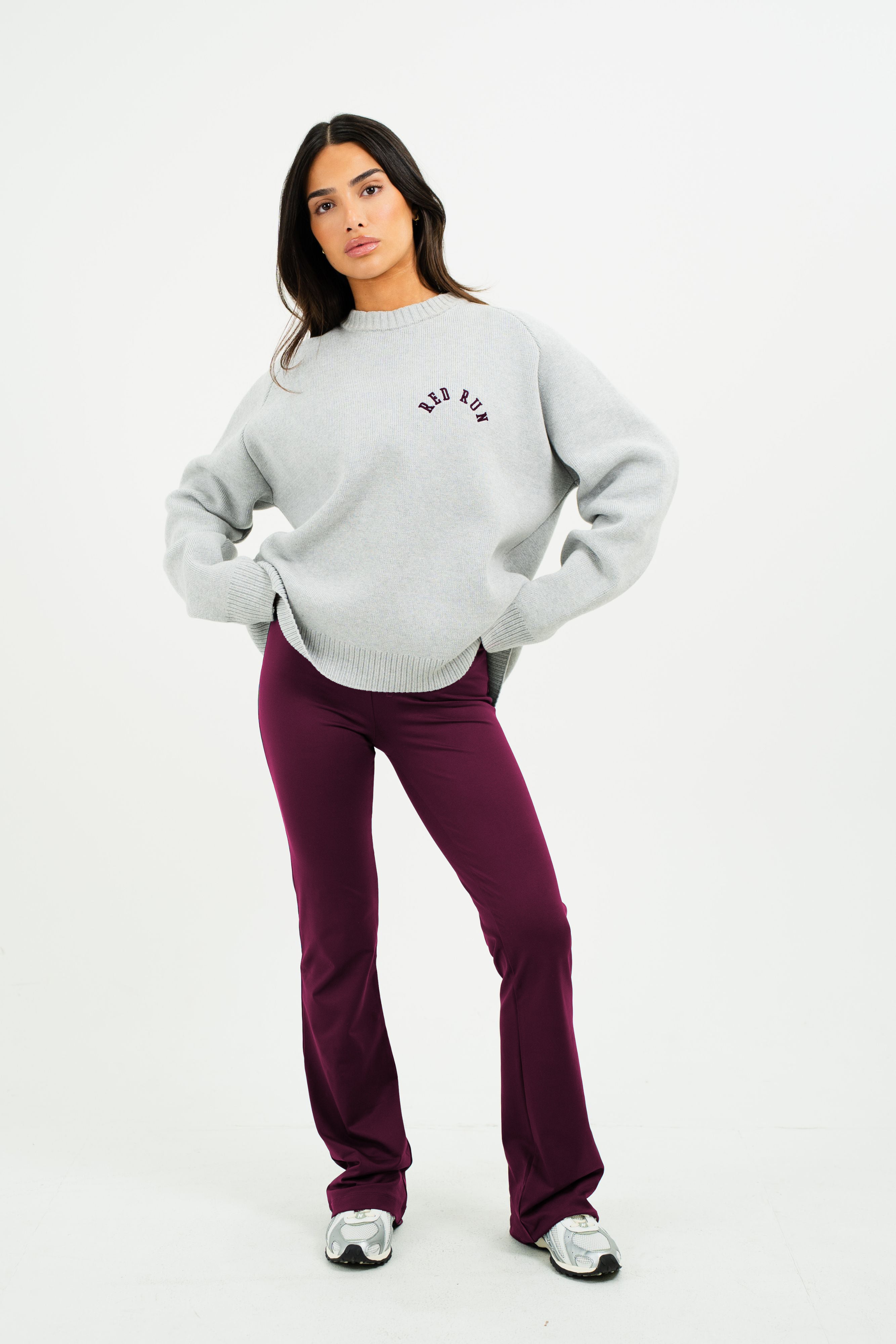 Knit Sweater - Grey Melange/Burgundy