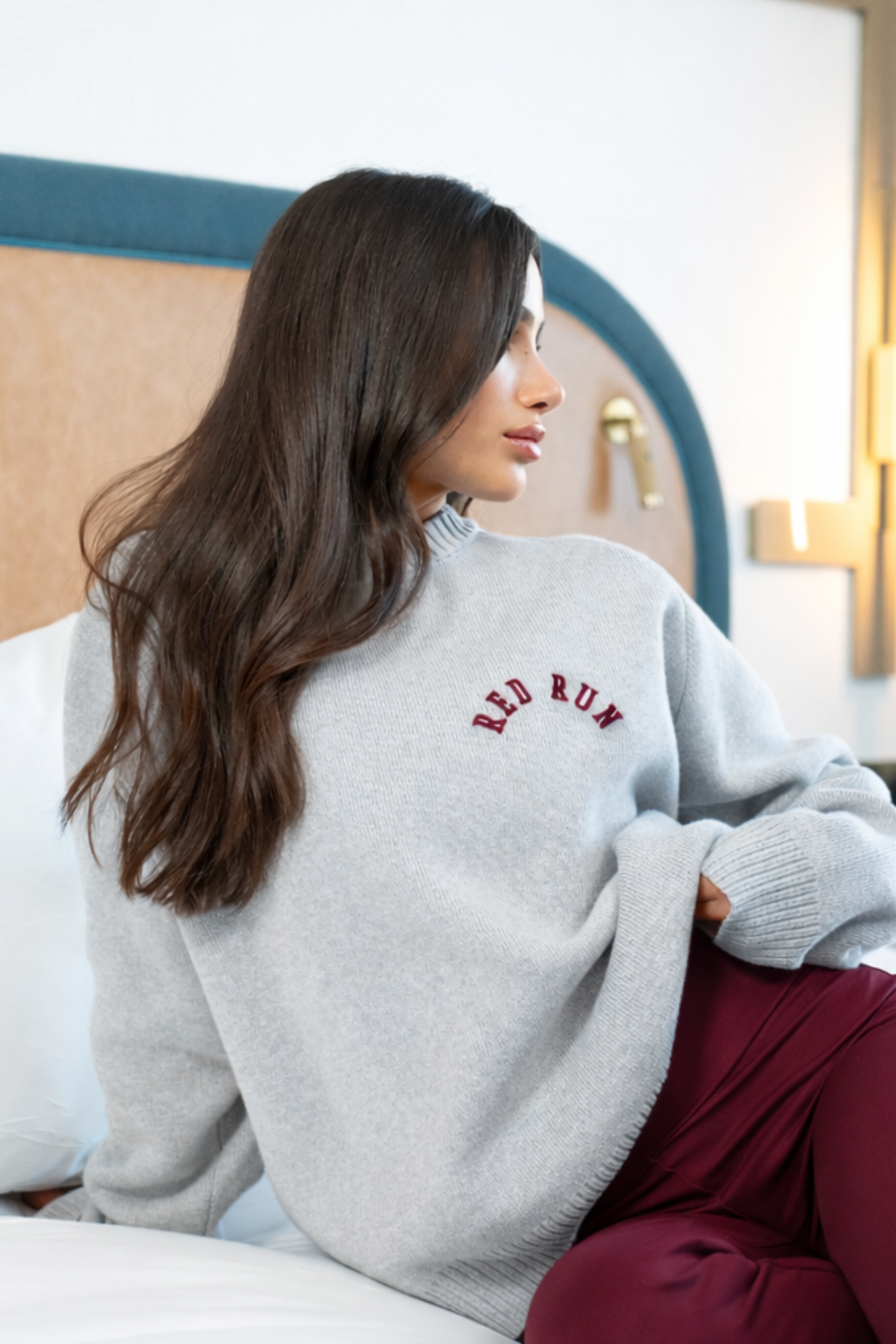 Knit Sweater - Grey Melange/Burgundy